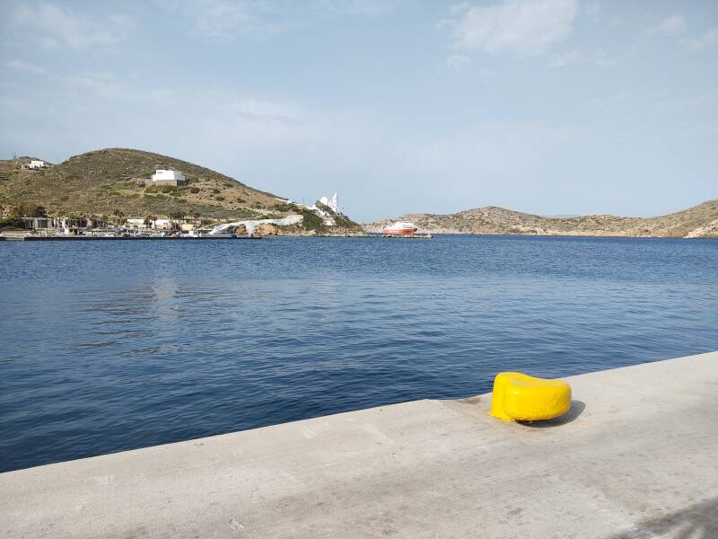 The ferry from Ios to Folegandros enters Ios harbor.