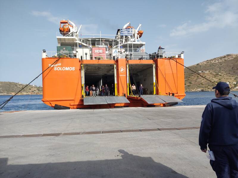 Ferry from Ios to Folegandros docking in Ios.