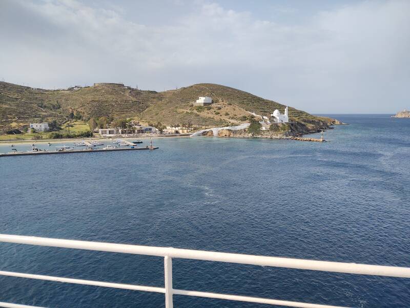 On board the ferry from Ios to Folegandros before departing Ios.