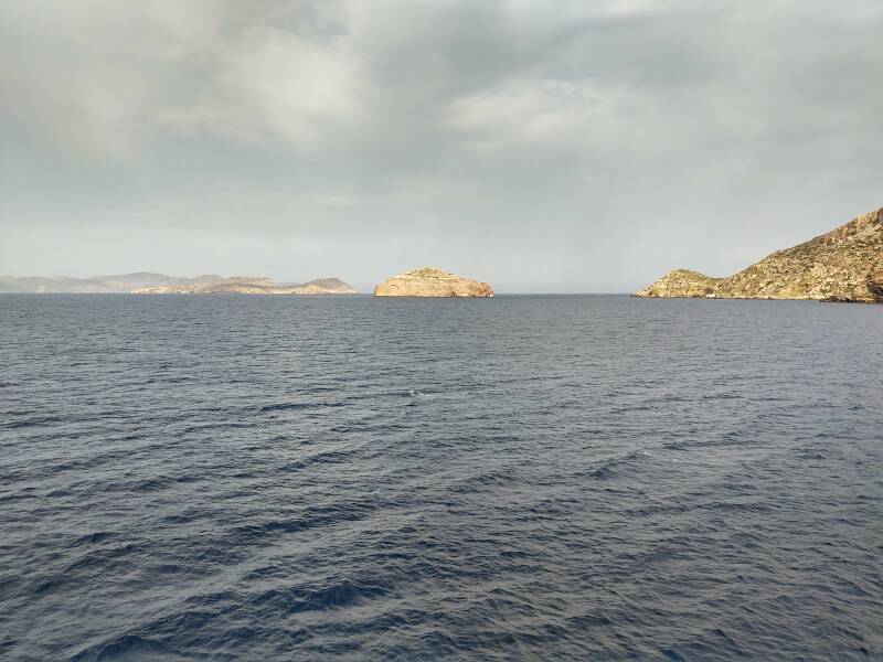 Ferry from Ios to Folegandros crossing from Sikinos to Folegandros.