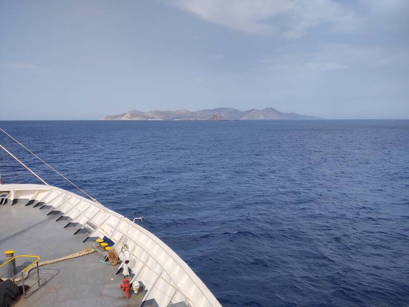 Ferry from Ios to Folegandros crossing from Sikinos to Folegandros.