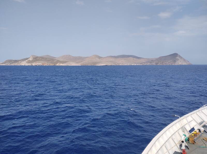 Ferry from Ios to Folegandros crossing from Sikinos to Folegandros.