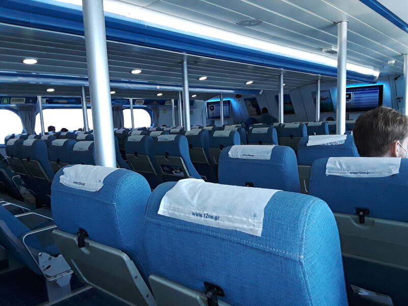 On board a small ferry from Patmos to Leros.