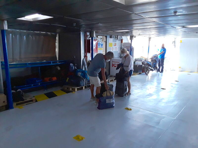 Luggage stored on board a small ferry from Patmos to Leros.