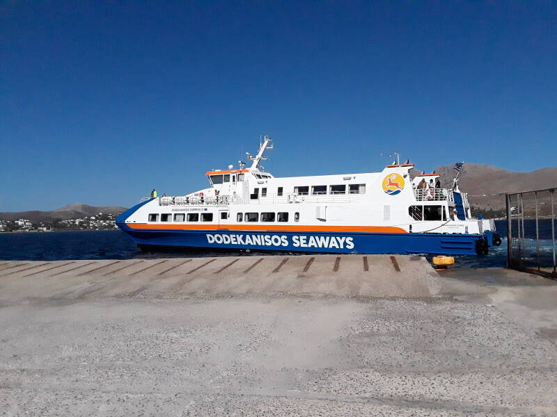 Dodekanisos Seaways ferry arrives at Kos.