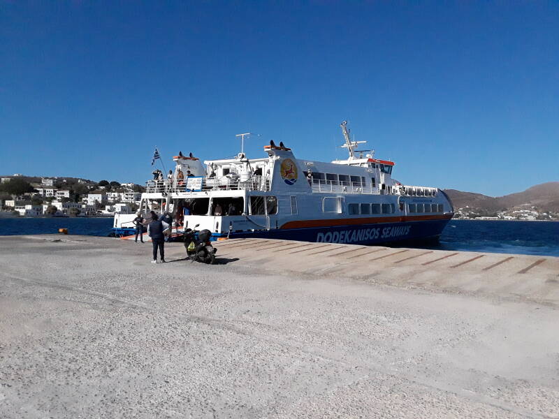 Dodekanisos Seaways ferry ties up at Kos ferry pier.