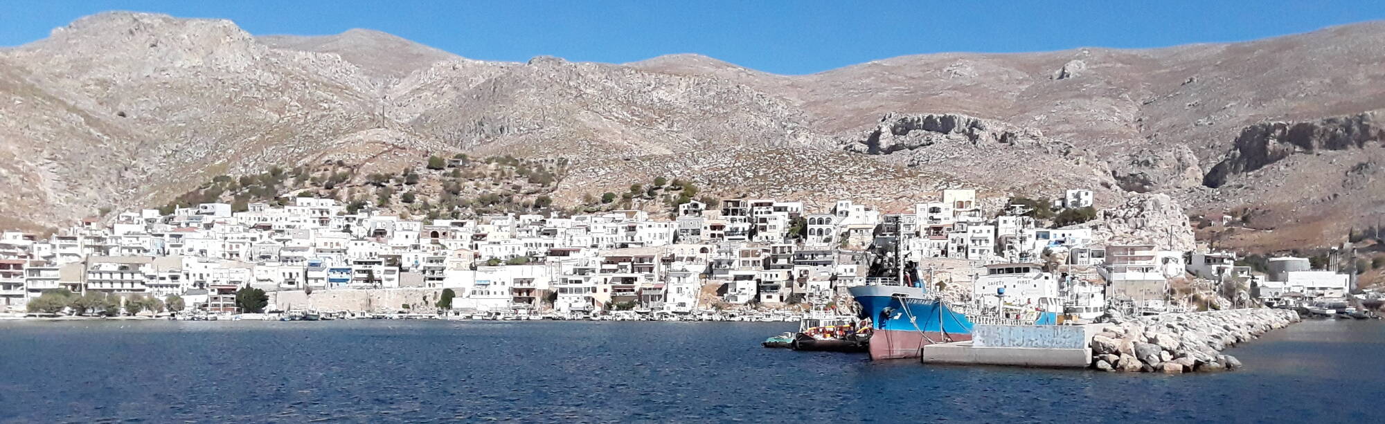 Main town of Kalymnos seen from a Dodekanisos Seaways ferry from Leros to Kos.