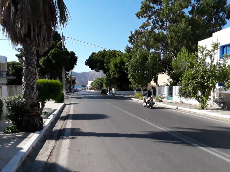 Walking down the road into Lakki on Leros.