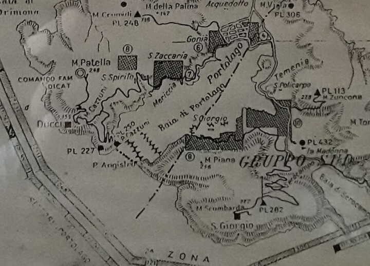 Lakki Bay section of Italian military map of Leros in the Merikia War Museum.