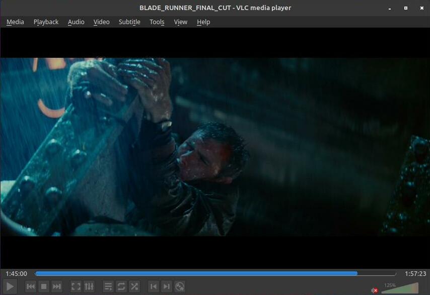 Rick Deckard about to fall from the roof.