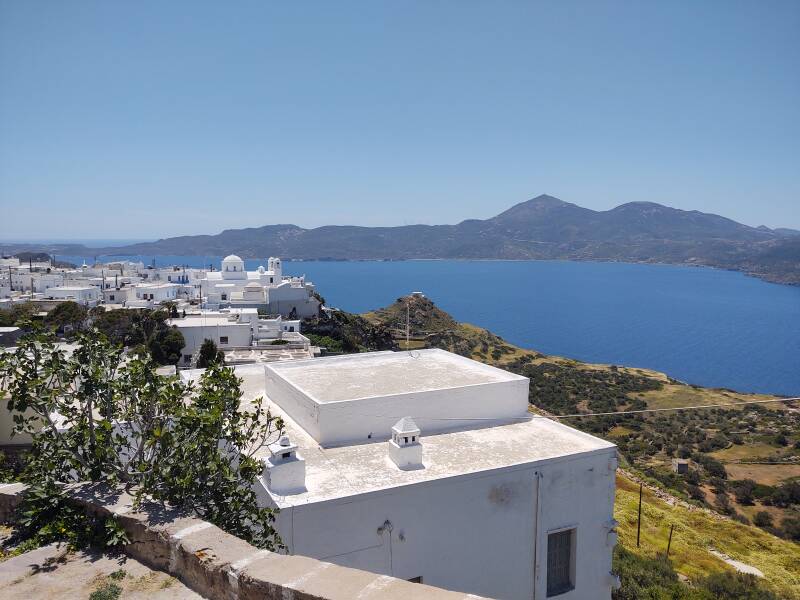 View of the bay and Aegean sea from Plaka on Milos.