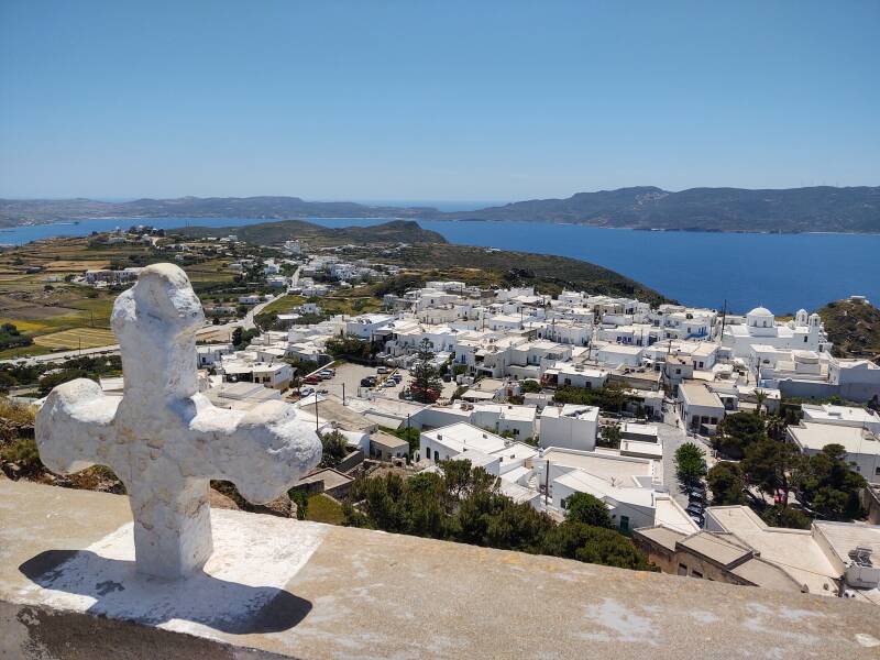 View over Plaka on Milos from Panagia Thalassitra.