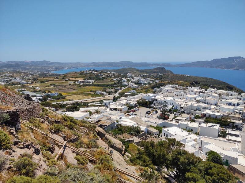View over Plaka on Milos from Panagia Thalassitra.