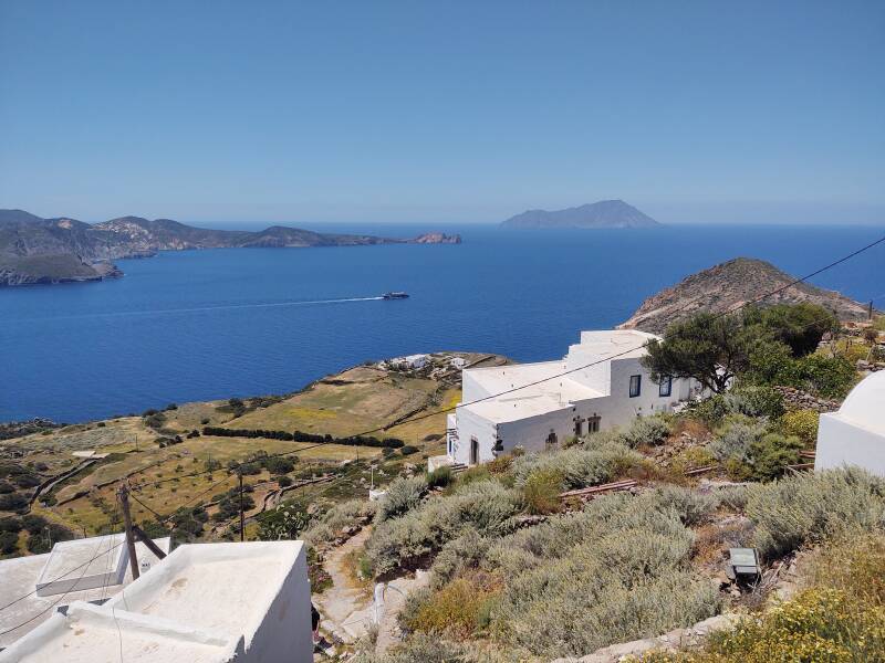 View over Plaka on Milos from Panagia Thalassitra.
