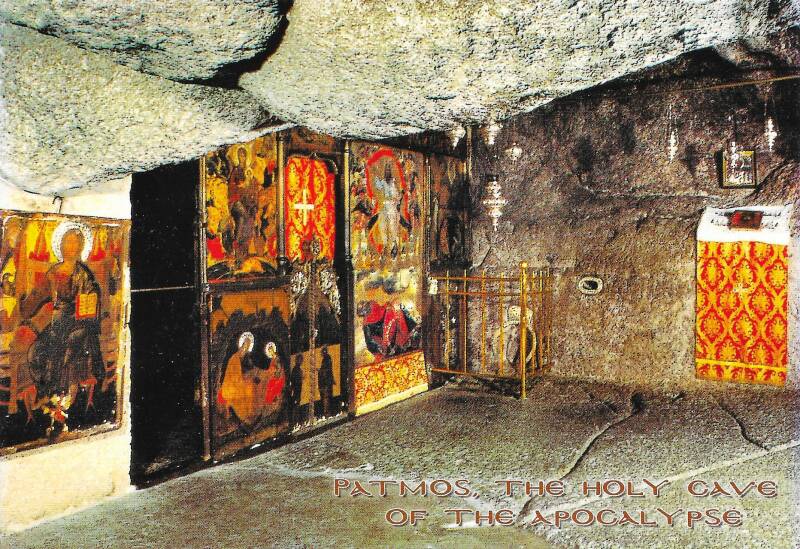 Scanned postcard showing the Cave of the Apocalypse.