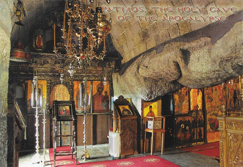 Scanned postcard showing the Cave of the Apocalypse.