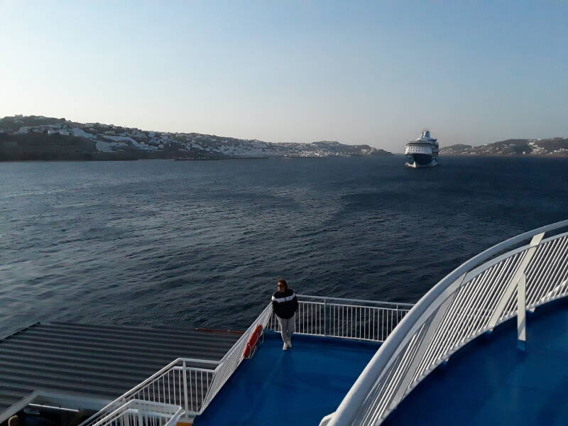Blue Star ferry departing Mykonos.
