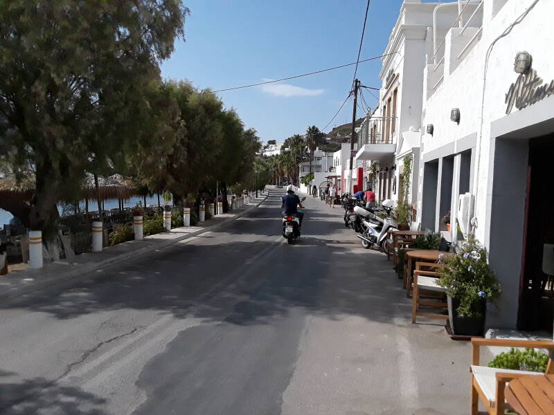Cafes along the waterfront in Skala, Patmos.