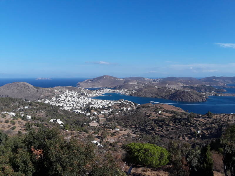 View from the monastery on Patmos over the harbor.