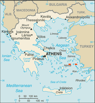 US Government map of Greece showing the location of Patmos.