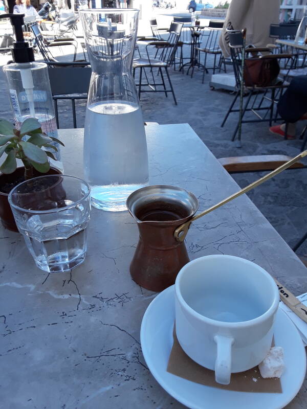 Greek coffee in the central square in Skala on Patmos.