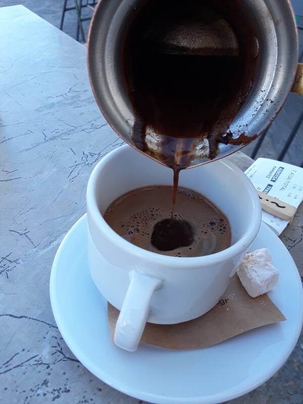 Greek coffee in the central square in Skala on Patmos.