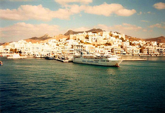Naxos town from on board an approaching ferry.