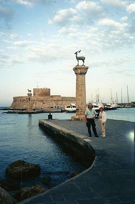 The entrance to Rhodes harbor.