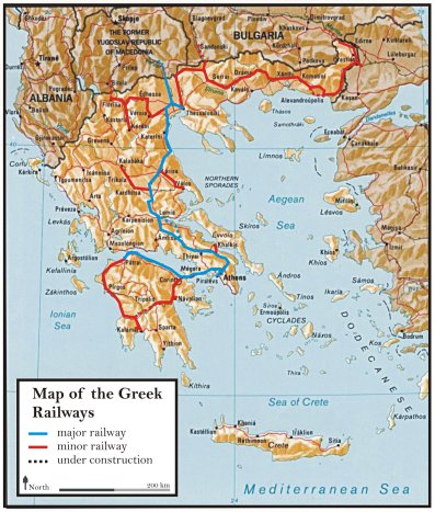 Map of the Greek railway system