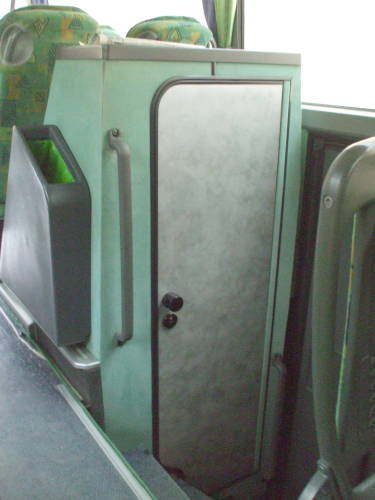 Locked toilet compartment on a Greek bus.