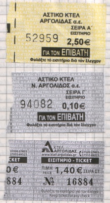 Greek bus tickets from the Argolid.