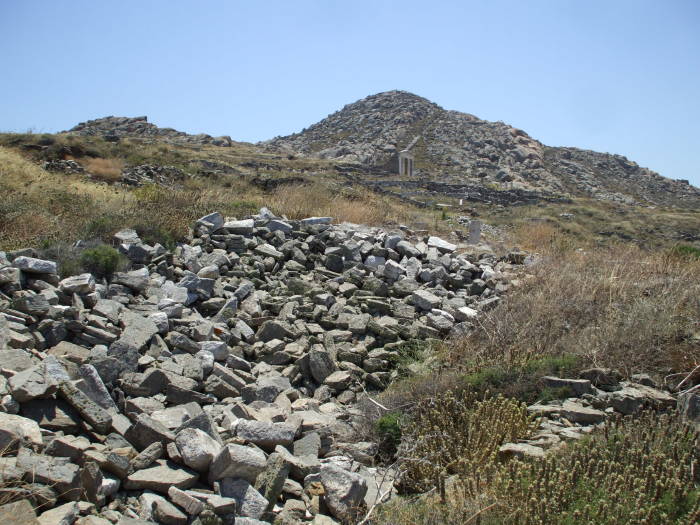 The Sanctuaries of the Foreign Gods are along the path to Mount Kynthos.
