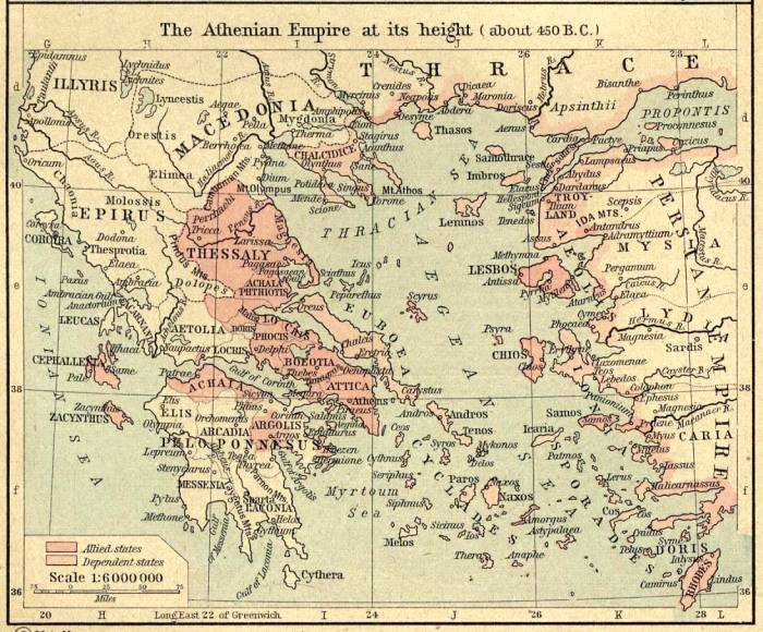 The Athenian Empire at its height, about 450 BC