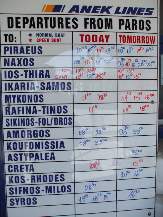 Typical Greek ferry schedule.