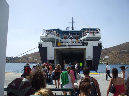 Greek ferry loading at the port on Ios.