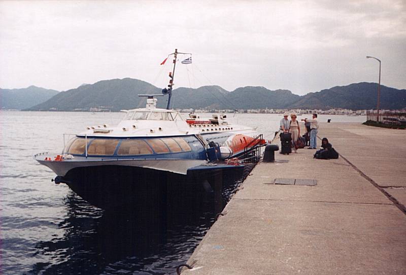 Soviet surplus hydrofoils run between Marmaris and Rhodes.