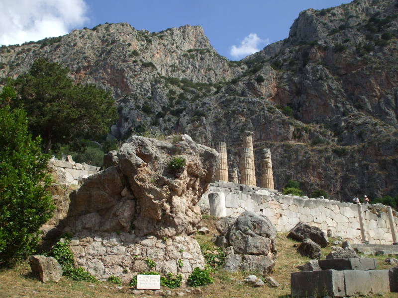 The Sybil Rock is just below the Temple of Apollo in Delphi.