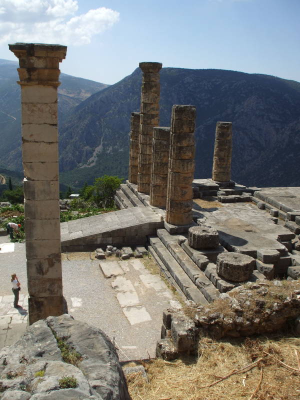 The entry to the Temple of Apollo in Delphi.