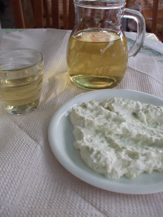 Tzatziki and Greek wine: retsina.