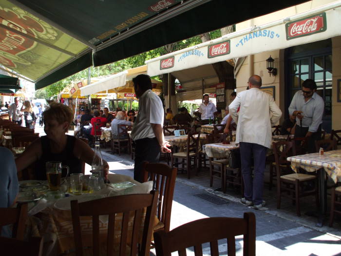 Greek tavernas in the Plaka district in Athens: Savvas and Thanasis.