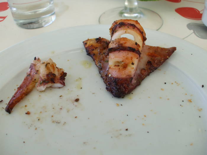 Grilled cuttlefish on the Greek island of Mykonos.