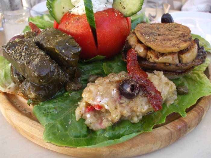 Mezes in a cafe overlooking the caldera on the Greek island of Santorini.