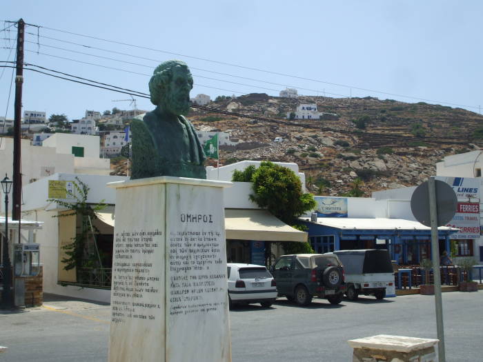 Bust of Homer at the port on Ios island.