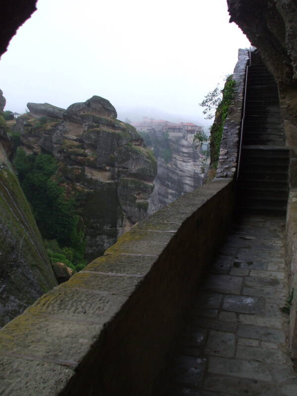Cliff face path to the Greek Orthodox monastery Moni Megalou Meteorou in Meteora.