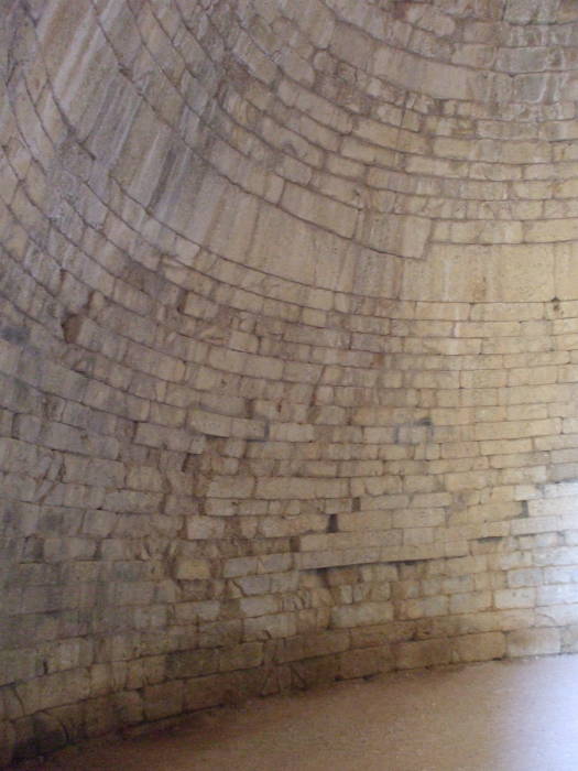 'Tholos' or vaulted chamber of the 'Treasury of Atreus' or 'Tomb of Agamemnon' tholos or 'beehive' tomb.