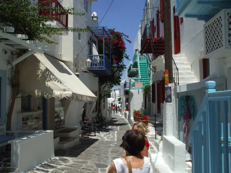 One of the main streets through Hora on Mykonos.