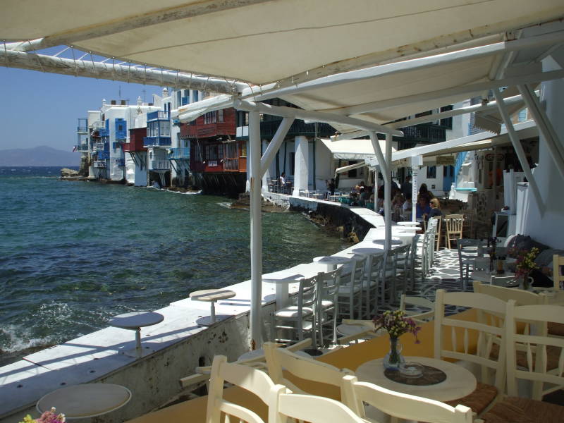 Little Venice, on the west side of Hora, on Mykonos.