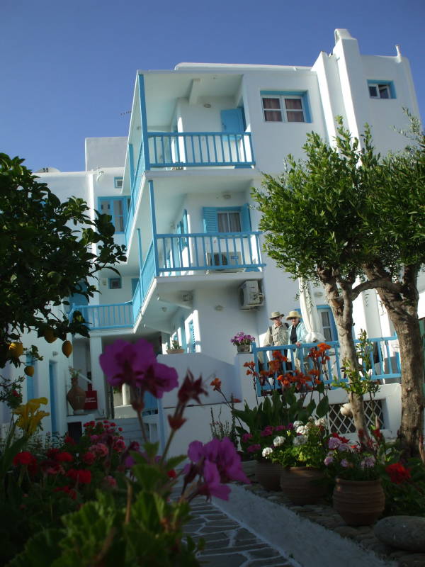 The garden at Hotel Philippi on Mykonos.