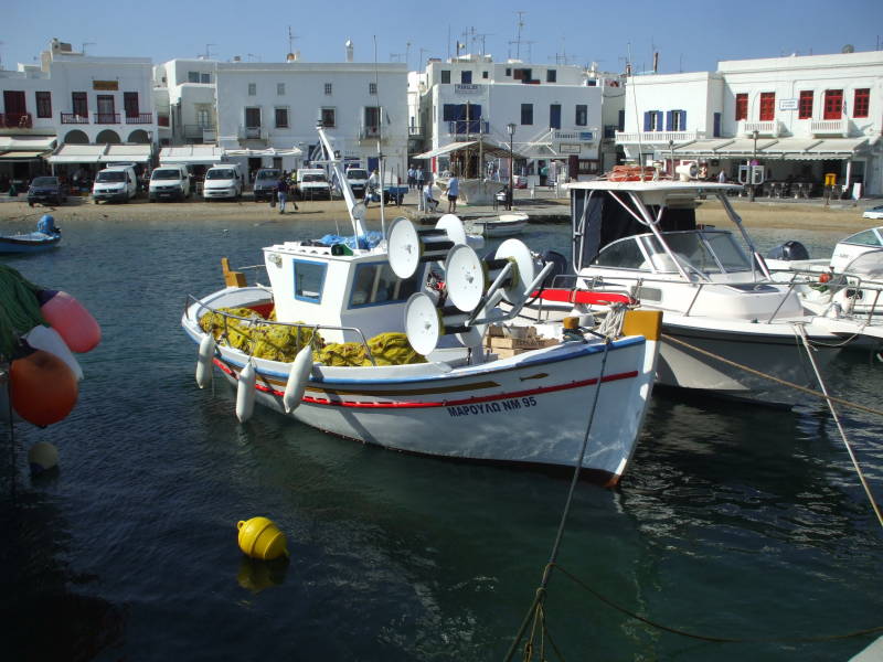 Fishing boats in the harbor on Mykonos.