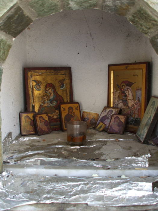 Interior of Greek Orthodox shrine at Kastraki, below Meteora.